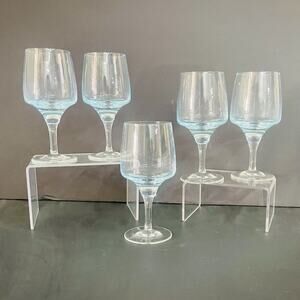Sasaki Harmony Azure Blue Cordials Liqueur VTG Stemware Japan Set of 5 MCM
